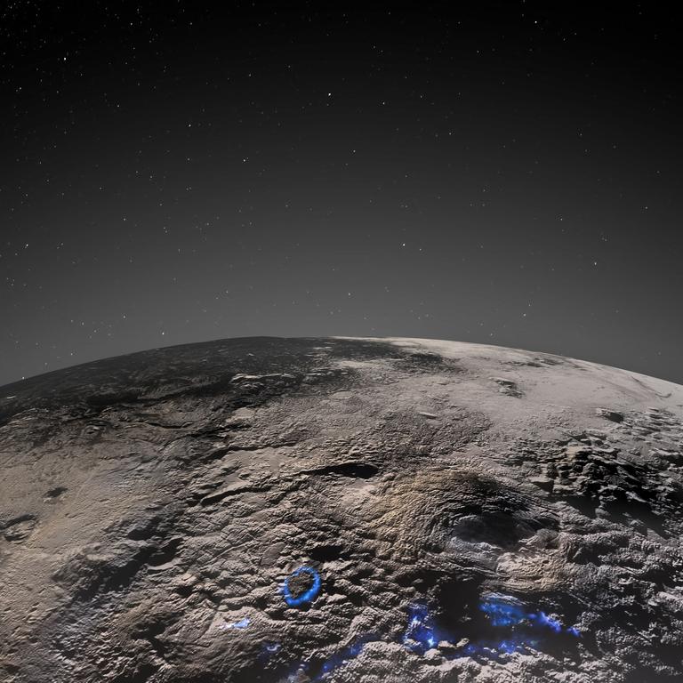 Strange, lumpy terrain on Pluto unlike anything previously observed in the solar system indicates that giant ice volcanoes were active relatively recently on the dwarf planet, scientists said on March 29. Picture: /NASA/Johns Hopkins University Applied Physics Laboratory/Southwest Research Institute/Isaac Herrera/Kelsi Singer