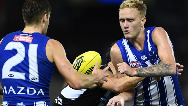 Jaidyn Stephenson was impressive in his first game for the Kangaroos last weekend. Picture: Quinn Rooney/Getty Images