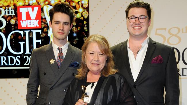 Noni Hazlehurst with her sons William and Charlie.