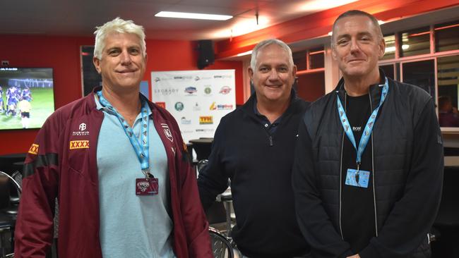 Rob Crow, Neale Crow and Russell Leonard at the CQ Capras game against the Ipswich Jets in Round 12 of the Hostplus Cup at Rugby Park, Rockhampton, on June 1, 2024.