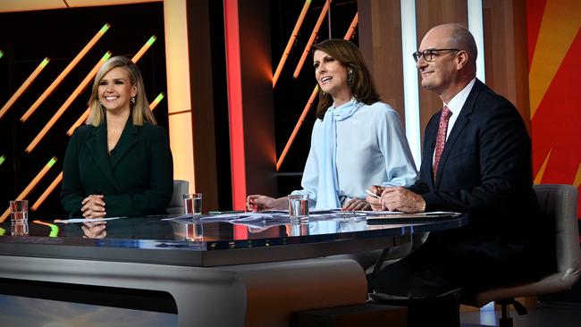 Edwina Bartholomew, Natalie Barr and David Koch on the Sunrise set.