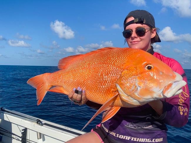 Roxy Woolley caught this whopper red emperor fishing with her friend Steel Wide from Dundee. Picture: STEEL WIDE