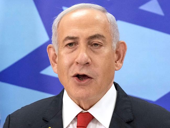 Israeli Prime Minister Benjamin Netanyahu speaks during a press conference in Jerusalem on December 9, 2024. Netanyahu said on December 9 that the occupied Golan Heights would remain Israeli "for eternity", days after he ordered troops into an adjacent UN buffer zone in Syria following the fall of Bashar al-Assad. (Photo by Maya Alleruzzo / POOL / AFP)