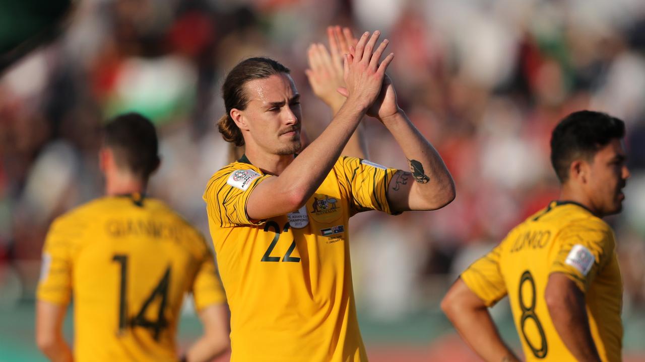 Jackson Irvine playing for the Socceroos last year.