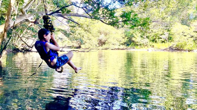 A rope swing at tie Goldsborough Valley Campground. Picture: Peter Carruthers