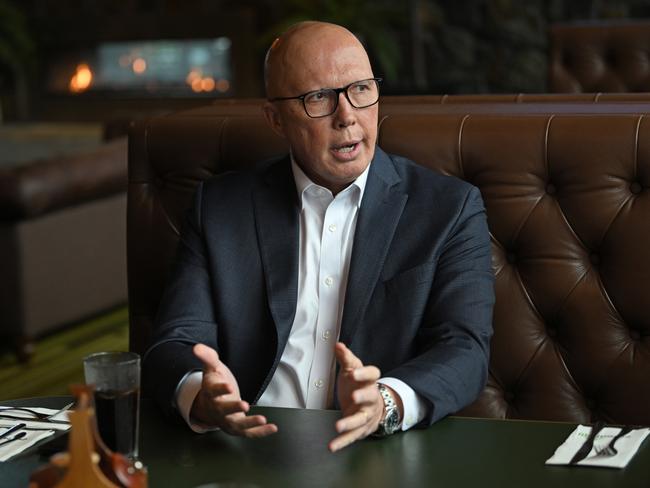 Peter Dutton has a steak lunch with journalist Michael Madigan at the Eatons Hill Hotel. Picture: Lyndon Mechielsen/Courier Mail