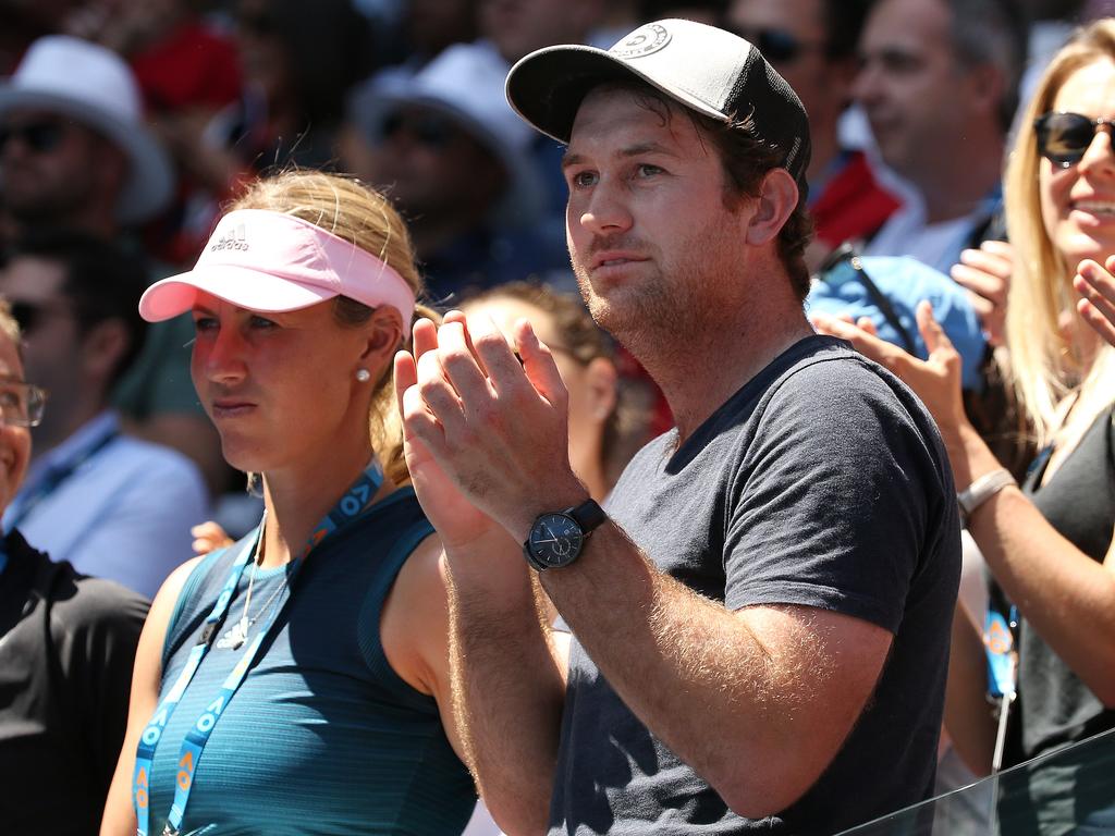 Ash Barty's partner Garry Kissick and coach Alicia Molik at the Australian open.