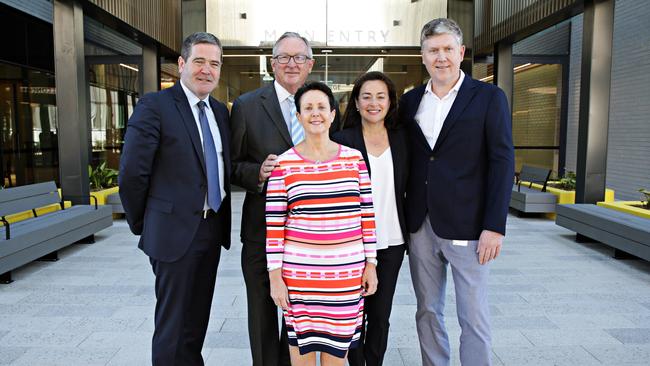 Left to right: Healthscope MD and CEO Gordon Ballantyne, MP Brad Hazzard, CEO of NBH Deborah Latta, Surgeon Stuart Pincott and Medical Director of NBH Louise Messara at the opening of the new Northern Beaches Hospital. Picture: Adam Yip