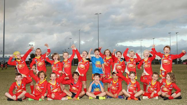 Surf Coast Suns Bancoora under-9 football team pull their funniest faces. Picture: Alison Wynd