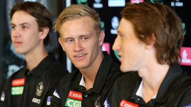 Tyler Brown, Jaidyn Stephenson and Nathan Murphy are among the new faces at Collingwood. Pic: Michael Klein