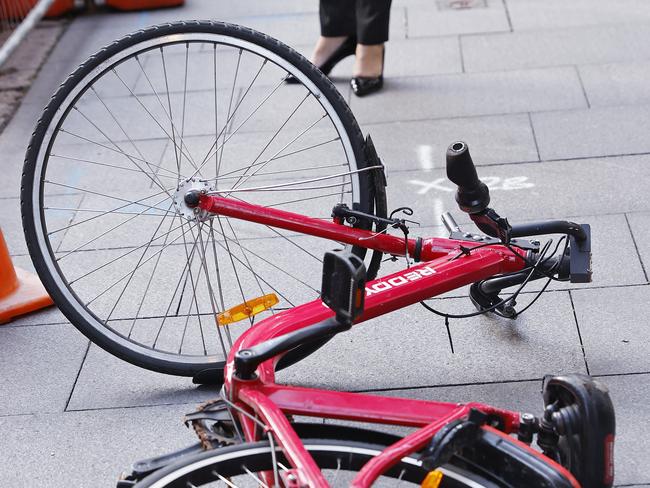 An abandoned share bike in Sydney CBD. Picture: Sam Ruttyn