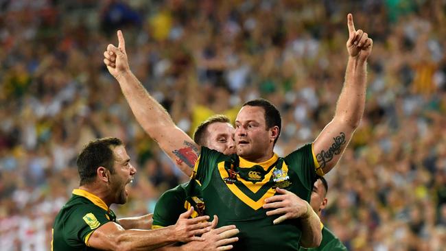 Boyd Cordner celebrates his try, which proved the matchwinner.