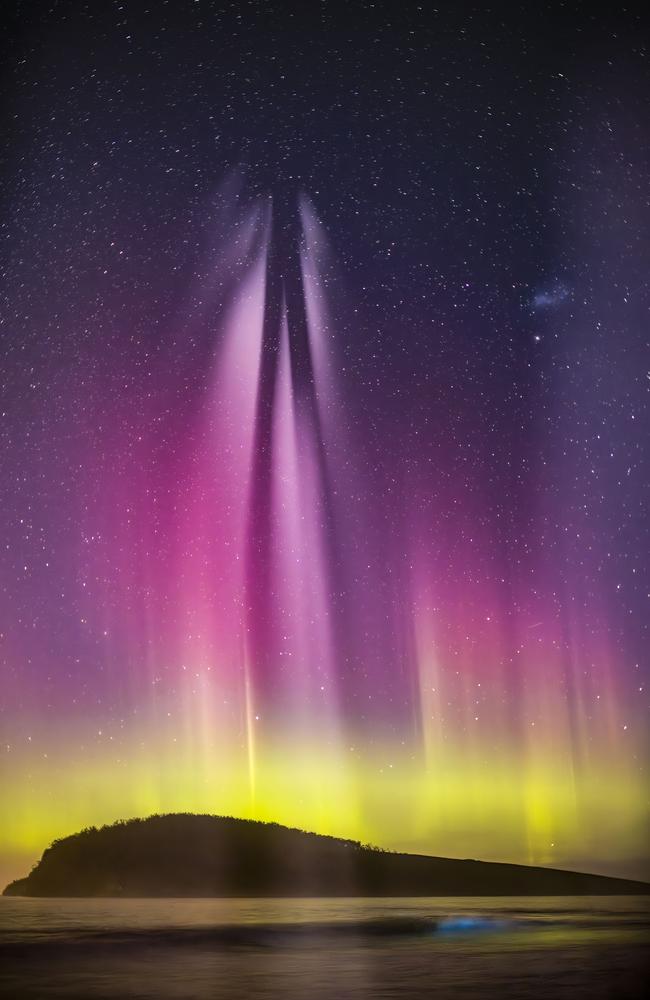 South Hobart photographer Paul Hoelen captured this stunning shot of the Aurora Australis on the evening of March 19, 2025. Picture: Paul Hoelen Photography