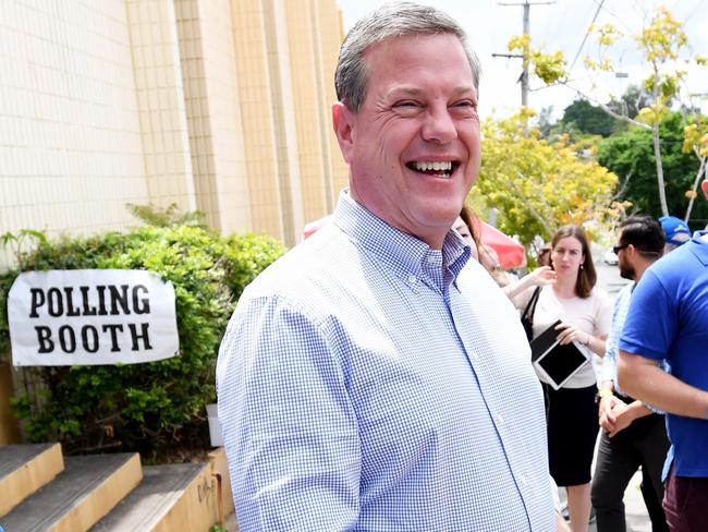 Opposition Leader Tim Nicholls at Ascot State School yesterday. Picture: Tracey Nearmy/AAP