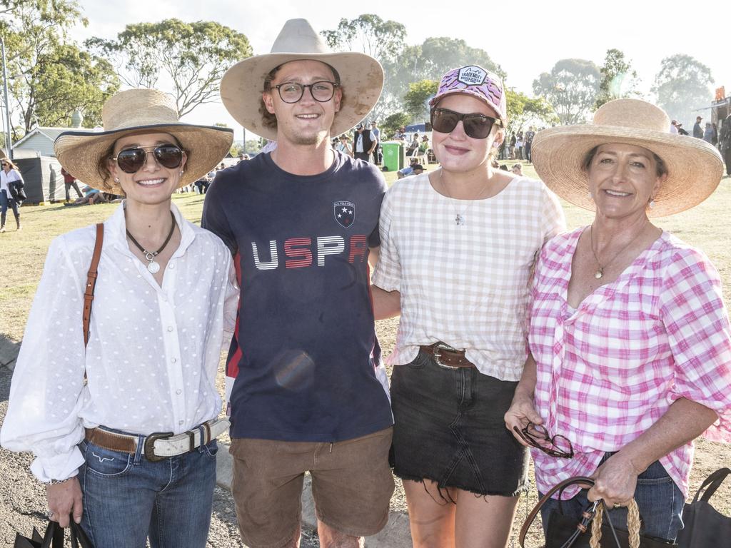 (from left) Pip McKee, Angus McKee, Michaela Birnie and Carmen McKee. Meatstock 2023 at Toowoomba Showgrounds. Saturday, April 15, 2023. Picture: Nev Madsen.