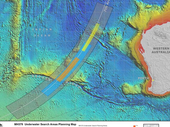 Underwater search areas planning map for MH370. Picture: Supplied