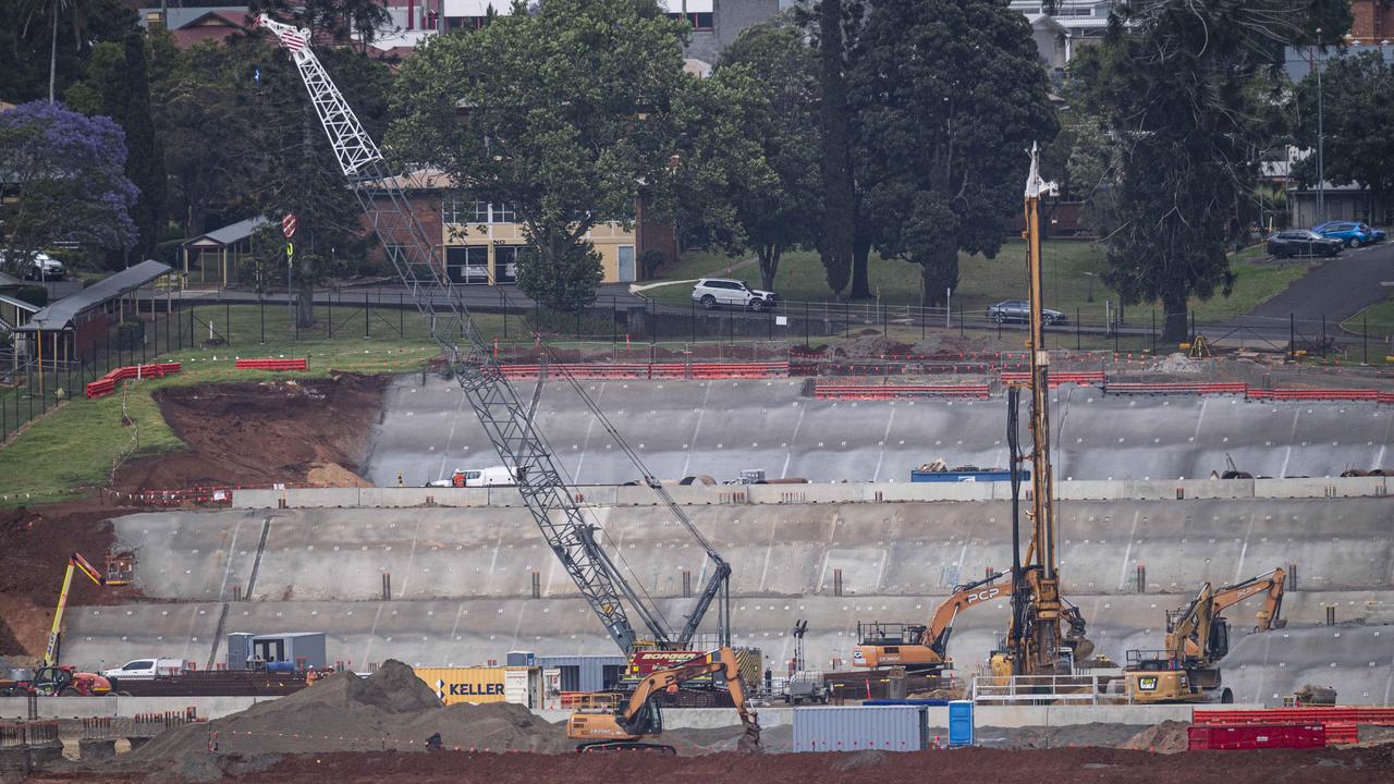 Construction of the new Toowoomba Hospital at the Baillie Henderson Hospital campus is seen from Old Goombungee Rd, Thursday, October 24, 2024. Picture: Kevin Farmer