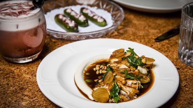 Shaken and stirred: raki cocktails and a killer mushroom shish dish. Picture: Nicole Cleary