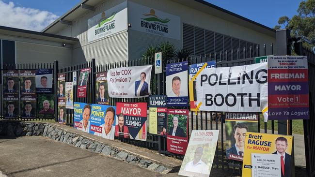 The busy Browns Plains booth on polling day.