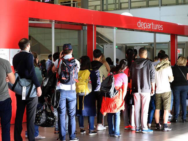 Waiting times for passengers trying to get through security at Brisbane Airport also increased. Picture: Adam Head