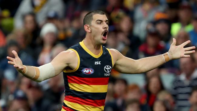 Taylor Walker of the Crows reacts during the round 22 match against Collingwood at Adelaide Oval. Picture: James Elsby/Getty Images