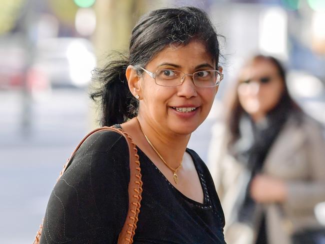 Head of QEH geriatrics Renuka Visvanathan is seen arriving at the Industrial Court, Riverside Centre in Adelaide, Monday, May 28, 2018. Ms. Visvanathan is suing SA Health over alleged bullying and being passed over for a job. (AAP Image/Morgan Sette) NO ARCHIVING