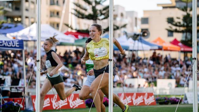 Helena Schwerdt wins the Women's Bay Sheffield at Colley Reserve yesterday. Picture: AAP Image/ Morgan Sette