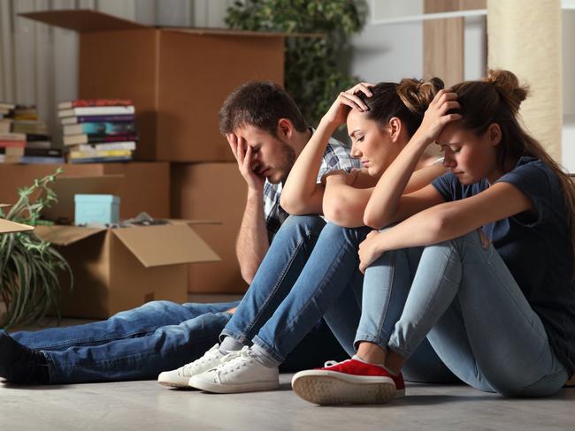 Sad evicted roommates moving home complaining. Eviction. Tenant. Renter. Renting. Evicted. Source: iStock - for Herald Sun realestate