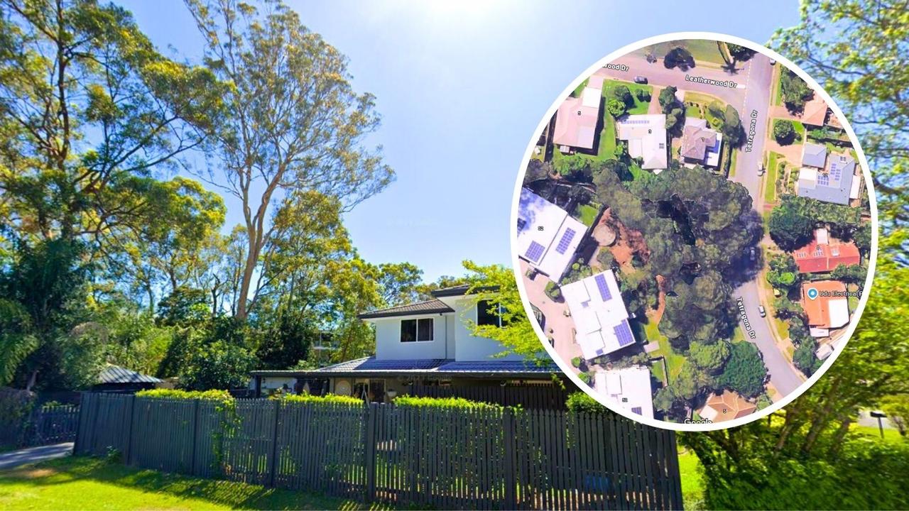 The tree next to the house before it crashed over in December with an aerial view showing the massive canopy of the gum before it fell.