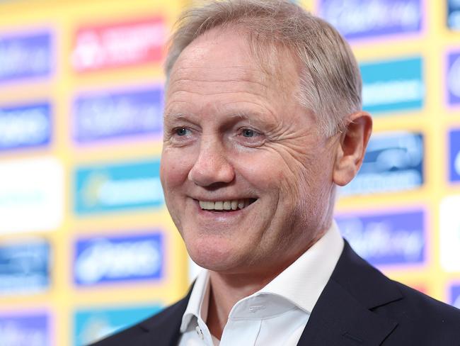 SYDNEY, AUSTRALIA - JANUARY 19: New Wallabies Head Coach Joe Schmidt speaks to media during a Rugby Australia media opportunity at Allianz Stadium on January 19, 2024 in Sydney, Australia. (Photo by Mark Metcalfe/Getty Images)