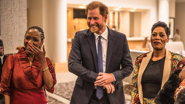 Board Chair Dr Sophie Chandauka MBE, Prince Harry, Duke of Sussex and a guest in Johannesburg, South Africa in 2024. Picture: Brian Otieno/Getty Images for Sentebale
