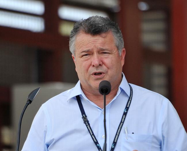 NT Airports chief executive Ian Kew speaks to the crowd during Wednesday's grand opening of the third and final stage of the Solar Parking project.