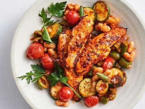 Healthy Spanish chicken and beans.