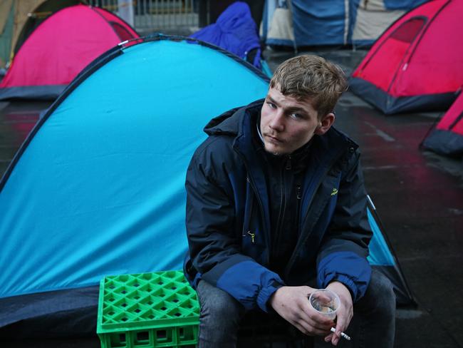 Troy Drysdale is the youngest member of tent city. Picture: Toby Zerna