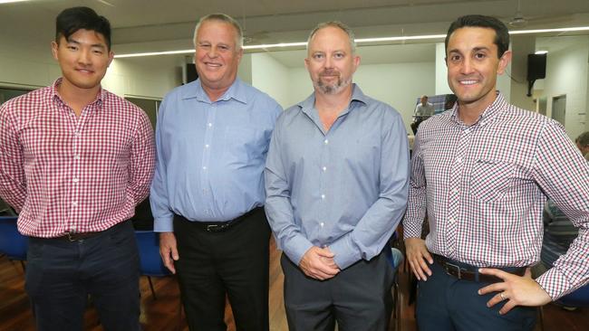 Candidates for Broadwater (from left) Daniel Kwon, Peter Flori, Brendan Ball and David Crisafulli. Picture: Mike Batterham