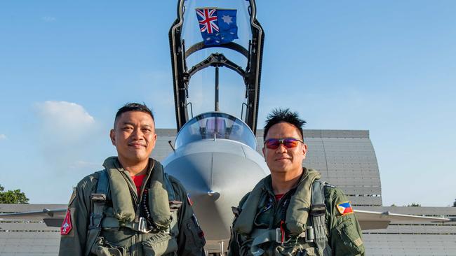 LTC Michael G Rabina PAF and COL Randy M Pascua PAF (GSC) as Filipino fighter pilots touch down in Darwin for Exercise Pitch Black 24. Picture: Pema Tamang Pakhrin