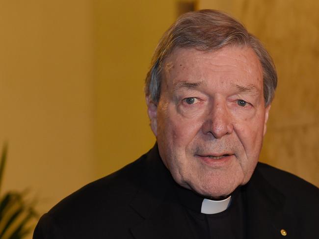 (FILES) This file photo taken on March 3, 2016 shows Vatican finance chief Cardinal George Pell speaking to the media at the Quirinale hotel in Rome at the end of evidence via video-link to Australia's Royal Commission into Institutional Responses to Child Sexual Abuse in Sydney for a second of three days. Australian police said on July 28, 2016 they are investigating child abuse complaints against Vatican finance chief George Pell with a decision on whether to press charges yet to be made. / AFP PHOTO / ANDREAS SOLARO