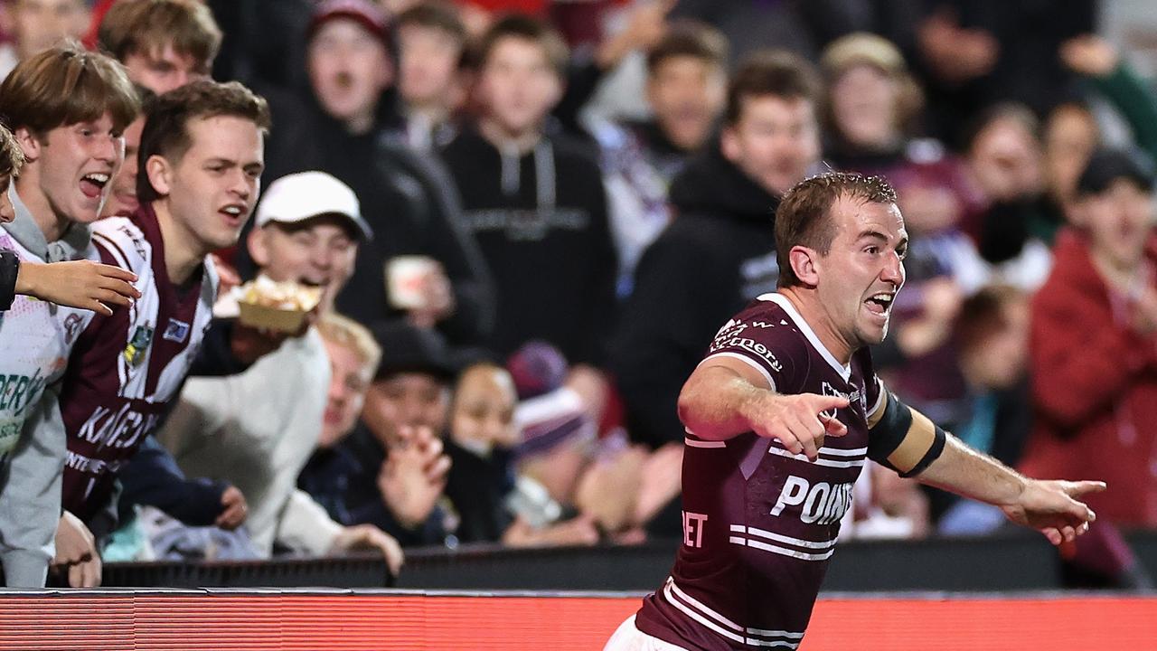 Manly hooker Lachlan Croker kicked the Sea Eagles clear before the Cowboys stormed home. Picture: Cameron Spencer/Getty Images