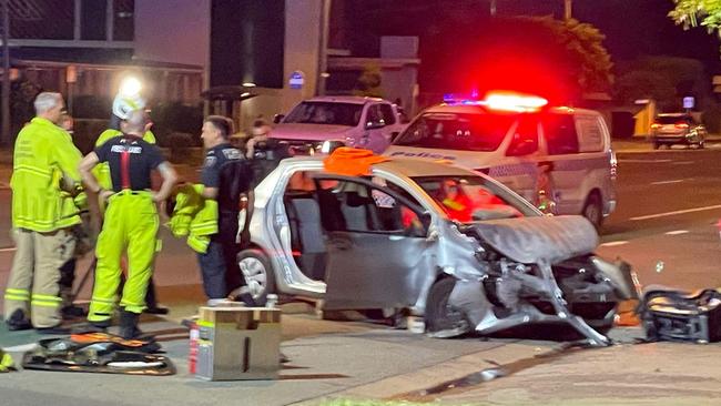 A person has been taken to hospital with a suspected leg injury after a two-vehicle crash in Rosslea on Friday evening. Photo: Leighton Smith.