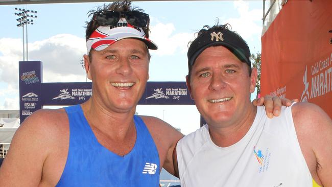 Luke Bradnam and Ashley Bradnam at the 2015 Gold Coast Marathon. Picture: Scott Fletcher