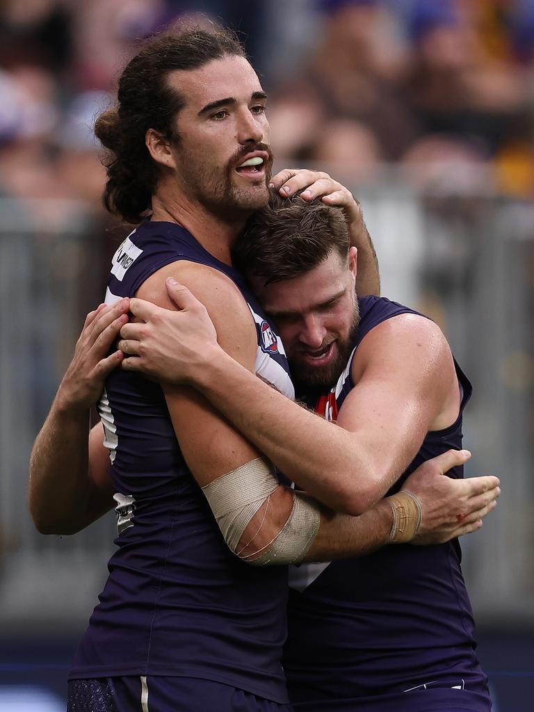 The Dockers defence has lifted it into Premiership contention, Alex Pearce and Luke Ryan two of the keys. Picture: Paul Kane/Getty Images