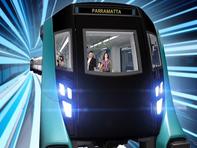 Artist Impression of a North West Metro train going to Parramatta. Source: Supplied