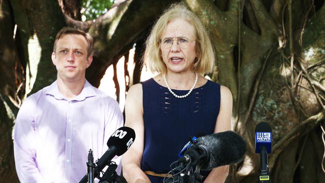 Queensland Health Minister Steven Miles and Chief Medical Officer Dr Jeannette Young address concerns on the spread of the coronavirus in Cairns and Far North Queensland. Picture: Brendan Radke