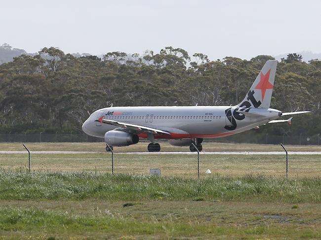 A Jetstar flight arriving into Hobart Airport Picture: Zak Simmonds