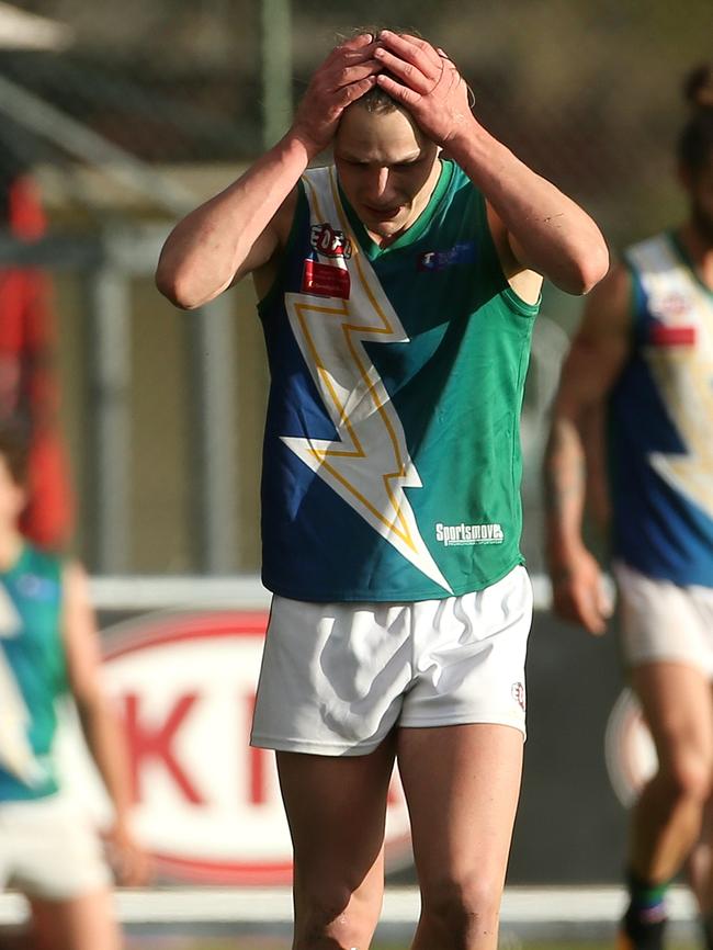 Brad Bernacki at the final siren of this year’s EDFL Division 2 grand final.