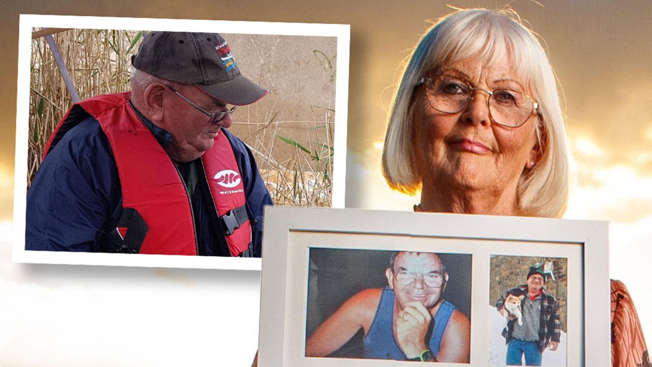 Riverland grandfather Malcolm 'Mal' Todd (inset) and wife Sandi holding pictures of her late husband, who died of Covid in 2020.