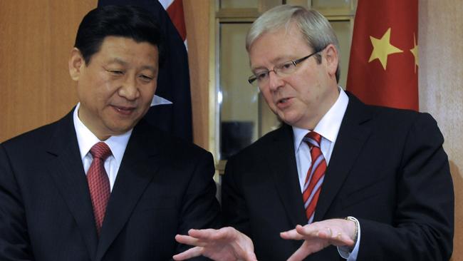 Then prime minister Kevin Rudd with Xi Jinping in 2010. Picture; AAP