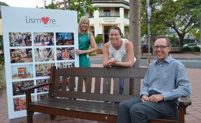 Deputy Head of the Southern Cross Business School Peter Vitartas and SCU researcher Sarah Biersteker with City Centre Manager Katie O'Rourke. The Come to the Heart campaign run by Lismore City Council will be the first project reviewed as part of a SCU research project.