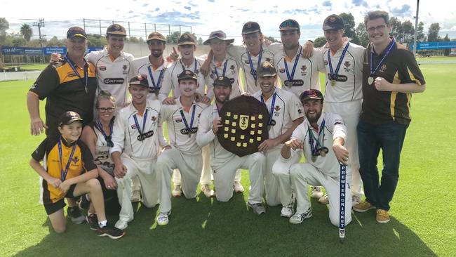 Kensington celebrate after winning the grade cricket two day grand final over Adelaide at Glenelg Oval on Sunday, March 24 2019. Picture: SA Cricket Association (supplied)