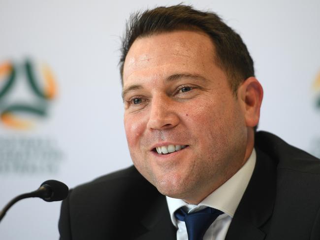 Newly appointed FFA CEO James Johnson speaks to the media during a press conference at the Football Federation Australia (FFA) headquarters in Sydney, Wednesday, January 15, 2020. (AAP Image/Dan Himbrechts) NO ARCHIVING